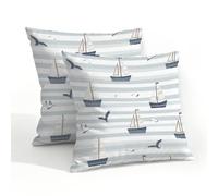 Myfsucce Set di 2 federe per cuscini impermeabili per esterni, 50 x 50 cm, con stampa a tema barca a vela, gabbiano a righe, per giardino, patio, divano, camera da letto, con cerniera invisibile
