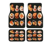 Myfsucce Set di 4 tappetini universali per auto, in poliestere, con stampa cibo, caffè, pane, con retro antiscivolo, adatti per auto, SUV, camion e furgoni