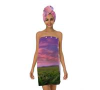 Myfsucce Set di asciugamani per capelli in microfibra e asciugamani indossabili, con palline da golf al tramonto e erba, asciugamano da bagno regolabile con turbante per capelli, per donne, doccia spa