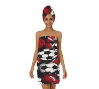 Myfsucce Set di asciugamani per capelli in microfibra e asciugamani indossabili, multi palline sportive, colore nero, asciugamano da bagno regolabile con turbante per capelli, per donne, doccia spa