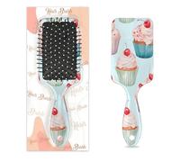 Myfsucce Spazzola per capelli da donna, spazzola districante massaggiante con motivo cupcake e ciliegie, spazzola lisciante antistatica per capelli bagnati/asciutti
