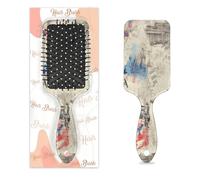 Myfsucce Spazzola per capelli da donna, spazzola districante massaggiante con motivo retrò Torre Eiffel, Londra, New York, antistatica, per capelli bagnati/asciutti