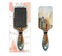 Myfsucce Spazzola per capelli da donna, spazzola districante massaggiante con paesaggio cittadino, modello di pittura artistica, antistatica, spazzola lisciante per capelli bagnati/asciutti