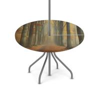 Myfsucce Tovaglia impermeabile per esterni, con foro per ombrello, cerniera autunnale, foresta, sentiero, nebbia, tovaglia da giardino elasticizzata con foro per ombrellone, adatta per tavolo rotondo