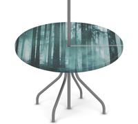 Myfsucce Tovaglia impermeabile per esterni, con foro per ombrello, cerniera color foglia di tè, foresta nebbiosa, con foro per ombrellone, adatta per tavolo rotondo da patio, 114,3-142,2 cm