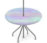 Myfsucce Tovaglia impermeabile per esterni, con foro per ombrello, cerniera, design a righe colorate, tovaglia da giardino elasticizzata con foro per ombrellone, adatta per tavolo rotondo da patio