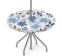 Myfsucce Tovaglia impermeabile per esterni, con foro per ombrello, cerniera e motivo floreale, colore bianco, elasticizzata, con foro per ombrellone, adatta per tavolo rotondo da patio, 114,3-142,2 cm