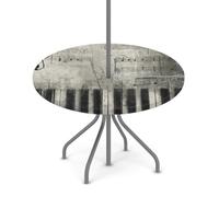 Myfsucce Tovaglia impermeabile per esterni, con foro per ombrello, cerniera e note di pianoforte, elasticizzata, con foro per ombrellone, adatta per tavolo rotondo da patio, 91,4-111,8 cm