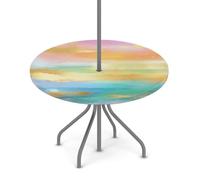 Myfsucce Tovaglia impermeabile per esterni, con foro per ombrello, cerniera e striscia color oro pastello, elasticizzata, con foro per ombrellone, adatta per tavolo rotondo da patio, 91,4-111,8 cm