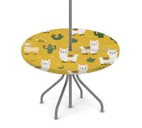 Myfsucce Tovaglia impermeabile per esterni, con foro per ombrello, cerniera, lama, cactus, motivo giallo, tovaglia da giardino elasticizzata con foro per ombrellone, adatta per tavolo rotondo da patio