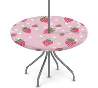 Myfsucce Tovaglia impermeabile per esterni, con foro per ombrello, cerniera, motivo fragola, rosa, elasticizzata, con foro per ombrellone, adatta per tavolo rotondo da patio, 114,3-142,2 cm