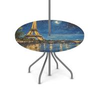 Myfsucce Tovaglia impermeabile per esterni, con foro per ombrello, cerniera, Torre Eiffel, notturna, tovaglia da giardino elasticizzata con foro per ombrellone, adatta per tavolo rotondo da patio