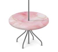 Myfsucce Tovaglia impermeabile per esterni, con foro per ombrello, cerniera, velo color oro pesca, tovaglia elasticizzata da giardino con foro per ombrellone, adatta per tavolo rotondo da patio, 91,4