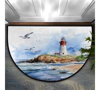 Myfsucce Zerbino a semicerchio in microfibra con faro oceanico, 91 x 61 cm, antiscivolo, assorbente, morbido e sicuro per la famiglia, per bambini/anziani, casa e ufficio