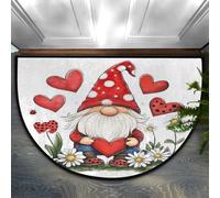 Myfsucce Zerbino a semicerchio in microfibra con gnomo margherita e cuore, 91 x 61 cm, antiscivolo, assorbente, morbido e sicuro per la famiglia, per bambini/anziani, casa e ufficio