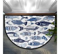 Myfsucce Zerbino a semicerchio in microfibra, motivo pesce oceano, 91 x 61 cm, antiscivolo, assorbente, morbido e sicuro per la famiglia, per bambini/anziani, casa e ufficio