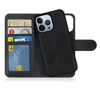 MyGadget Cover per iPhone 13 Pro - Custodia Libretto Magnetica - Custodia Portafoglio Flip Wallet Case Porta Carte in Similpelle PU Removibile Grigio Nero