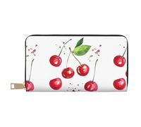 MYGANN Cute Little Cherry - Portafoglio lungo unisex in pelle di microfibra con cerniera in metallo, per ufficio, viaggi, appuntamenti, bianco, Taglia unica