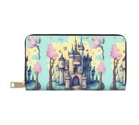 MYGANN Fairytale Castle - Portafoglio unisex lungo in pelle di microfibra con cerniera in metallo, per ufficio, viaggi, appuntamenti, regali, bianco, Taglia unica