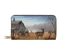 MYGANN Farm with Deer Portafoglio unisex lungo in pelle microfibra con cerniera in metallo per regali di appuntamenti da viaggio in ufficio, bianco, Taglia unica