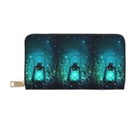 MYGANN Fireflies and Lantern, portafoglio lungo unisex in pelle in microfibra con cerniera in metallo, per ufficio, viaggi, appuntamenti, bianco, Taglia unica
