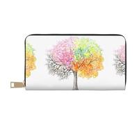 MYGANN Four Seasons Spring Tree Portafoglio unisex lungo in pelle microfibra con cerniera in metallo per regali di appuntamenti da viaggio in ufficio, bianco, Taglia unica