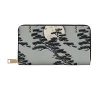 MYGANN Pine Tree Under The Moon - Portafoglio lungo unisex in pelle di microfibra con cerniera in metallo, per ufficio, viaggi, appuntamenti, bianco, Taglia unica