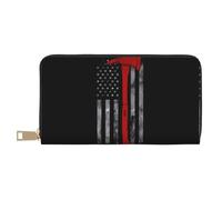 MYGANN Portafoglio lungo unisex in pelle microfibra con bandiera rossa con ascia da pompiere con cerniera in metallo per regali di appuntamenti da viaggio in ufficio, bianco, Taglia unica