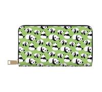 MYGANN Portafoglio lungo unisex in pelle microfibra con motivo panda, sfondo verde, con cerniera in metallo, per ufficio, viaggi, appuntamenti, bianco, Taglia unica