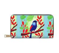 MYGANN Red Leaf Bird - Portafoglio unisex lungo in pelle di microfibra con cerniera in metallo, per ufficio, viaggi, appuntamenti, bianco, Taglia unica
