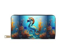 MYGANN Seabed Coral Seahorse Portafoglio unisex lungo in pelle di microfibra con cerniera in metallo per regali di appuntamenti da viaggio in ufficio, bianco, Taglia unica