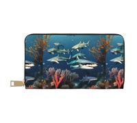 MYGANN Sharks Under The Sea Portafoglio unisex lungo in pelle microfibra con cerniera in metallo per regali di appuntamenti da viaggio in ufficio, bianco, Taglia unica