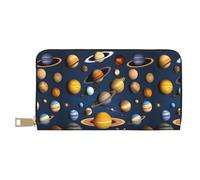 MYGANN Solar Planets Portafoglio unisex lungo in pelle di microfibra con cerniera in metallo per regali di appuntamenti da viaggio in ufficio, bianco, Taglia unica