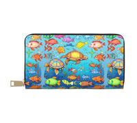 MYGANN Turtle and Fish - Portafoglio lungo unisex in pelle di microfibra, con cerniera in metallo, per ufficio, viaggi, appuntamenti, bianco, Taglia unica