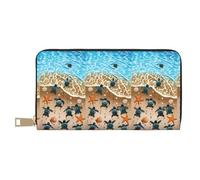 MYGANN Turtles On The Beach Portafoglio unisex lungo in pelle in microfibra con cerniera in metallo per regali di appuntamenti da viaggio in ufficio, bianco, Taglia unica