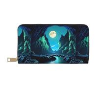 MYGANN Water Moon Cave - Portafoglio unisex lungo in pelle di microfibra, con cerniera in metallo, per ufficio, viaggi, appuntamenti, bianco, Taglia unica