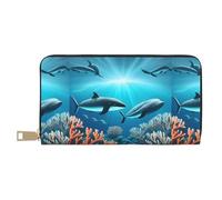 MYGANN Whales Under The Sea Portafoglio unisex lungo in pelle microfibra con cerniera in metallo per regali di appuntamenti da viaggio in ufficio, bianco, Taglia unica