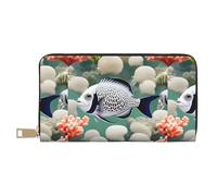 MYGANN White Tropical Fish - Portafoglio unisex lungo in pelle microfibra con cerniera in metallo, per ufficio, viaggi, appuntamenti, bianco, Taglia unica