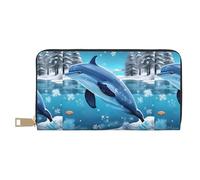 MYGANN Winter The Dolphin - Portafoglio unisex lungo in pelle di microfibra, con cerniera in metallo, per ufficio, viaggi, appuntamenti, bianco, Taglia unica