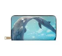 MYGANN Winter The Dolphin - Portafoglio unisex lungo in pelle di microfibra, con cerniera in metallo, per ufficio, viaggi, appuntamenti, bianco, Taglia unica