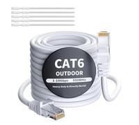 Mygatti 20 Metri CAT6 Cavo Ethernet per Esterno/Interno-bianco,cavo di rete Internet Gigabit,resistente,impermeabile,posa diretta,per fotocamera POE,cat 6 cavo patch LAN RJ45+25 fascette