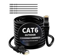 Mygatti 20 Metri CAT6 Cavo Ethernet per Esterno/Interno-Nero,cavo di rete Internet Gigabit,resistente,impermeabile,posa diretta,per fotocamera POE,cat 6 cavo patch LAN RJ45+25 fascette