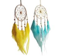 MYGLOAR 2 pezzi di acchiappasogni, acchiappasogni di piume fatti a mano, per ragazze e bambini come regali, decorazioni per auto da camera da letto per bambini, artigianato (Giallo + Blu)