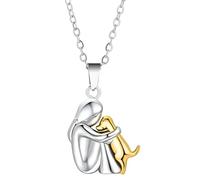 MYGLOAR Collana con cane, Collana con abbraccio di cane e ragazza, ciondolo con animale in argento sterling 925, regalo perfetto per ragazze, figlie, madri, amiche
