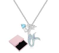 MYGLOAR Collana sirena per bambine e bambini, Collana sirena per ragazze, collana con ciondolo a forma di cuore in cristallo, regalo, gioielli per bambine, figlie, nipoti, nipoti