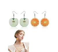 MYGLOAR Orecchini 2 pezzi, orecchini da donna, orecchini di frutta, orecchini arancioni, orecchini arancioni, orecchini di mela verde, orecchini di mela