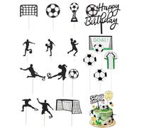 MYGLOAR Topper per torta da 16 pezzi, Topper per torta di calcio, Topper per torta di calciatore, Topper per torta di compleanno di calcio Forniture per feste di compleanno a tema sportivo di calcio