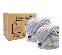 myHomeBody Asciugamani per capelli, Turbante di lusso anti-crespo ad asciugatura rapida, Fibra di carbone assorbente ultra morbida e ad asciugatura rapida - Confezione da 2 - Grey