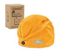 myHomeBody - Asciugamano per capelli con turbante anti-crespo, ad asciugatura rapida, ultra morbido e ad asciugatura rapida, in fibra di bambù assorbente, con pulsante di cocco - Mango
