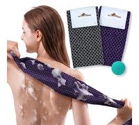 myHomeBody Panno esfoliante extra lungo | Gommage esfoliante per il corpo | Asciugamano esfoliante, panno giapponese | Obsidian and Raisin Dots con texture 3D, set di 2 con pennello facciale bonus
